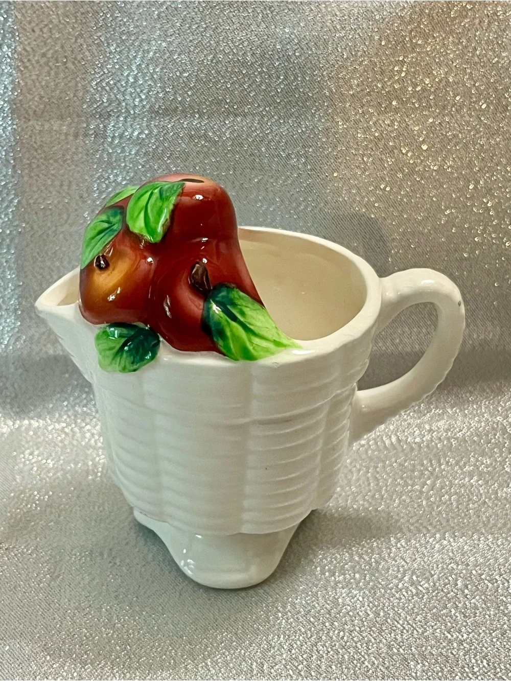 Vintage Apples Basket Weave Creamer Pitcher 3D Made in Japan #PY22441